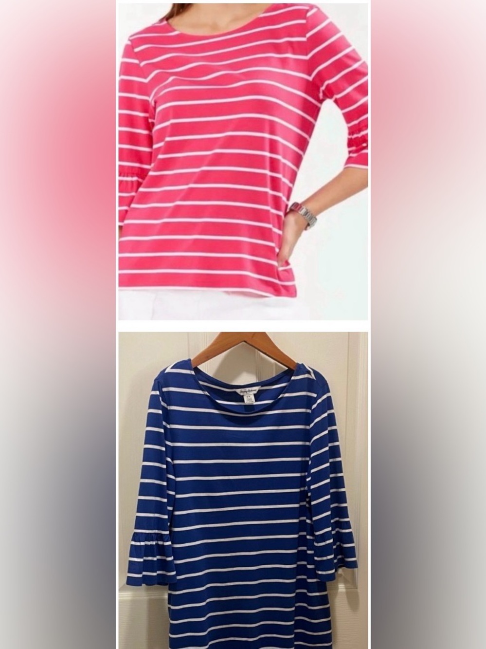 2 Tommy Bahama Striped Shirts Blue & White Striped & Pink & White Boatneck Tee